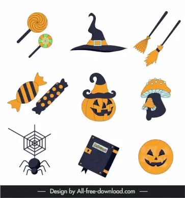 halloween icons horrible symbols sketch