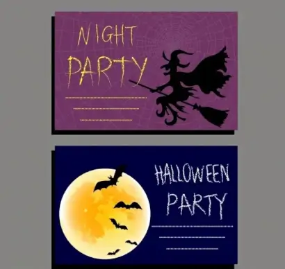 halloween invitation card templates wizard bat moonlight icons