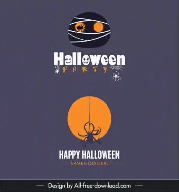 halloween logo template flat frightening spiders horror faces sketch 