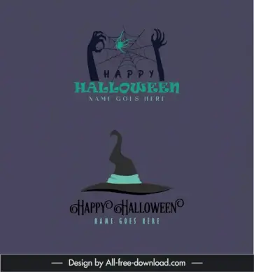 halloween logo templates flat dark horror arms spiderweb witch hat elements sketch