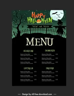 halloween menu template dark flat silhouette dead scene 
