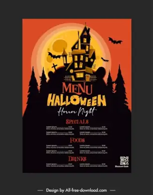 halloween menu template dark silhouette frightening elements