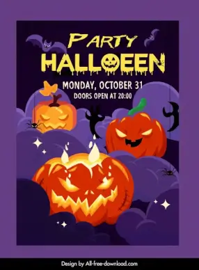 halloween party poster template horror frightening pumpkins spiders bats decor