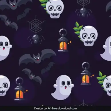 halloween pattern dark repeating horror symbols sketch