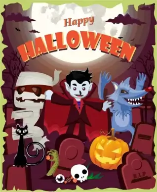 halloween poster design with devil and zombie