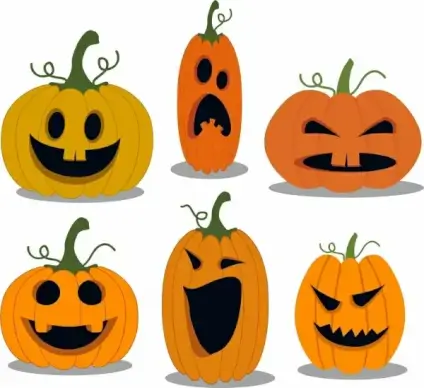 halloween pumpkin icons collection various emotion isolation