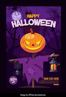 halloween sale poster template horror pumpkin scarecrow sketch dark horror elements decor