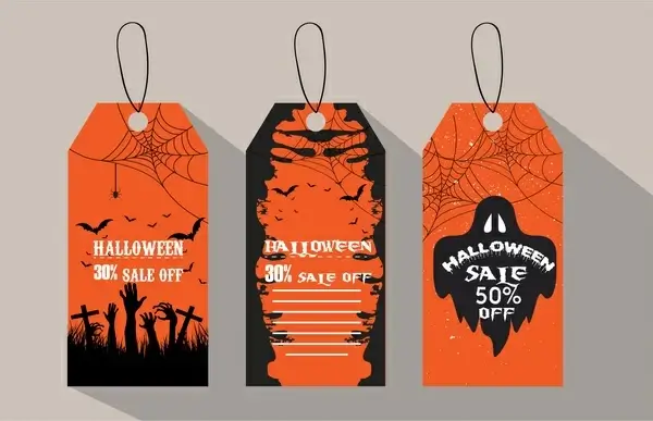 halloween sale tags horror orange and black color