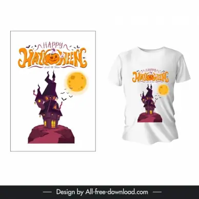 halloween t shirt design elements haunted house scene