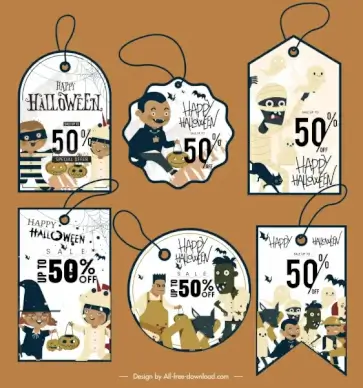 halloween tags templates horrible icons decor flat design