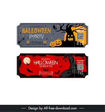 halloween tickets template flat dark horrible elements