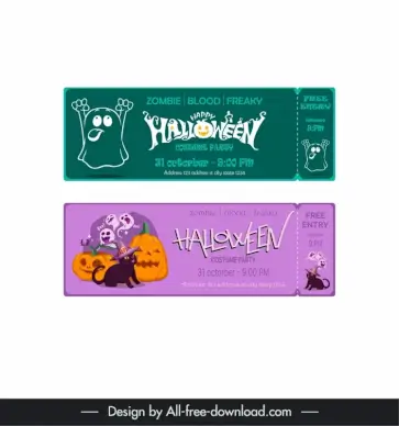 halloween tickets templates funny dynamic cartoon characters
