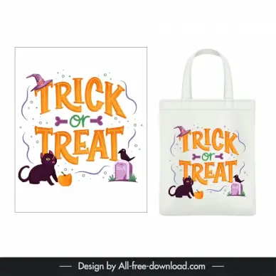 halloween tote bag design elements cat tomb crow decor