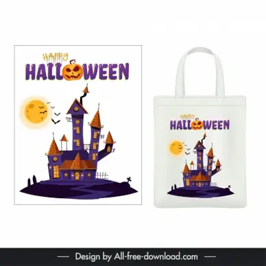 halloween tote bag design elements frightening scene 