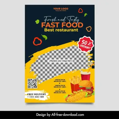 hamburger restaurant flyer template contrast dynamic ingredients