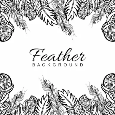 hand drawn black white feather frame background