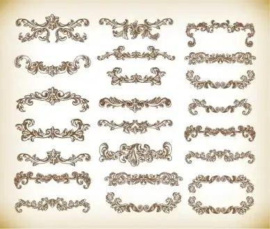 hand drawn floral decorative elements vector graphics set