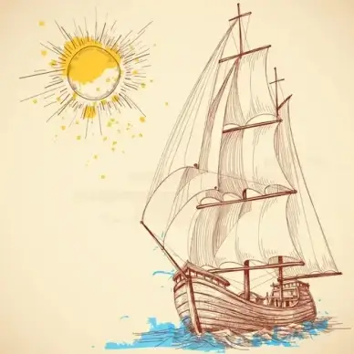 hand drawn sailboat vector