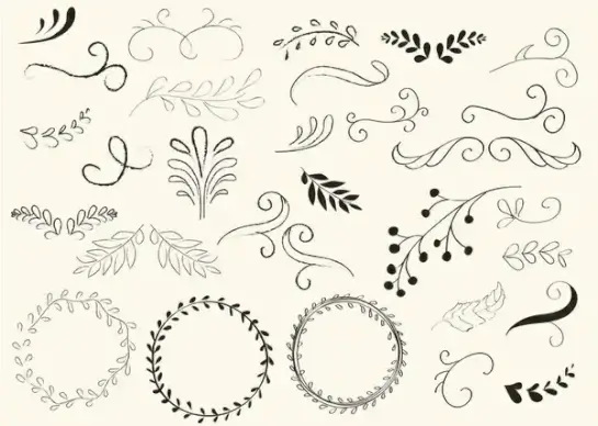 hand drawn swirls and wreath vectors
