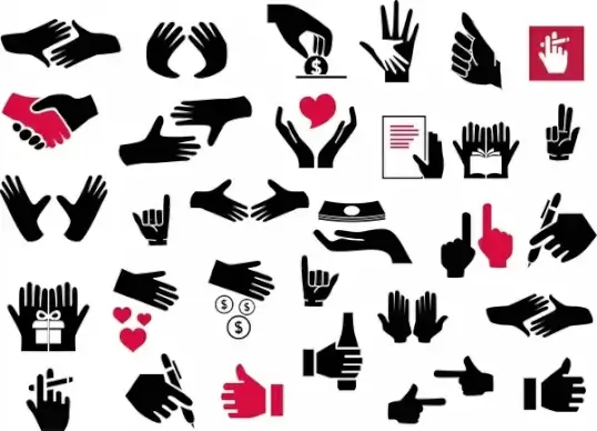 hand signal icons set design in silhouettes style