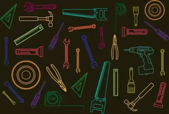 hand tools icons outline colorful flat silhouette design