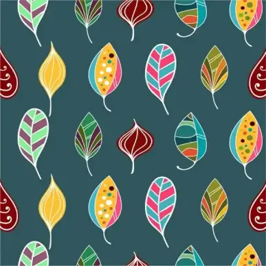 handdrawn leaves pattern with colorful flat design