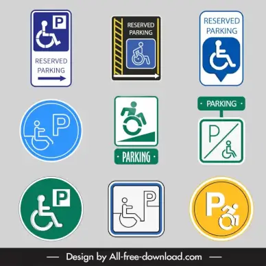 handicap parking sign board templates flat geometric shapes wheel chair disabled sketch