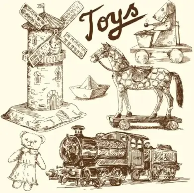 handpainted classic childhood toy 03 vector