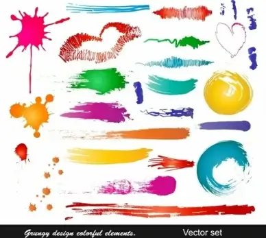 colored ink strokes collection grunge handdrawn sketch