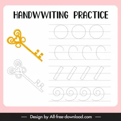 handwriting practice sheet educational template handdrawn shapes key sketch
