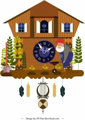 hanging clock template gardening theme decor retro design