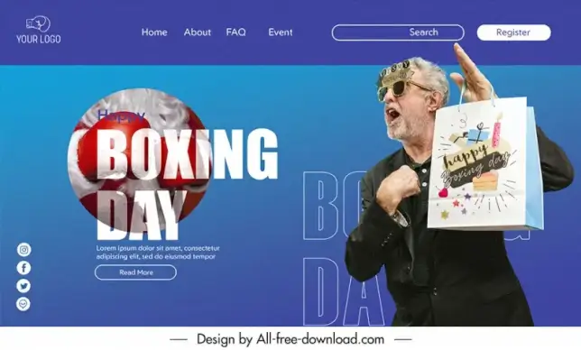 happy boxing day landing page  template modern dynamic realistic shopping man sketch