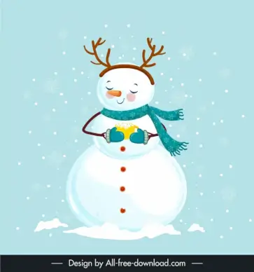 happy christmas snowman icon cute stylized cartoon sketch