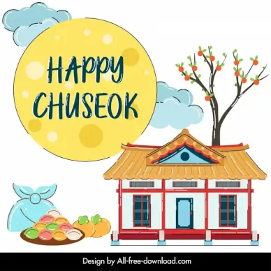 happy chuseok festival poster template flat classical house food