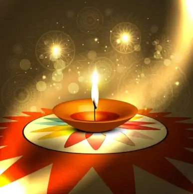 happy diwali beautiful diya rangoli colorful hindu festival background vector