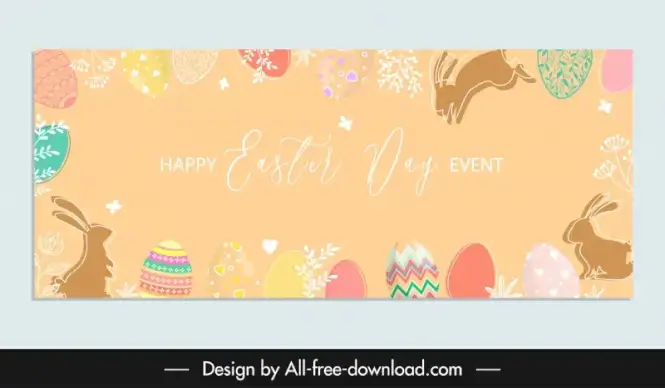 happy easter banner elegant flat bunnies eggs flowers decor