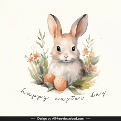 happy easter day card design elements elegant cute rabbit eggs 