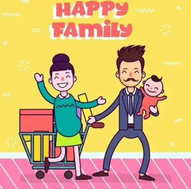 happy family banner father pregnant mother child icons