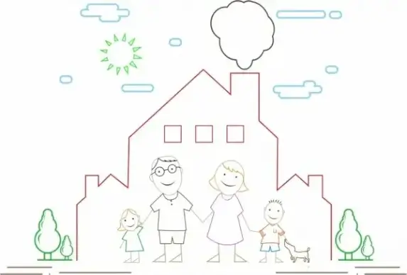 happy family outline colored cartoon style