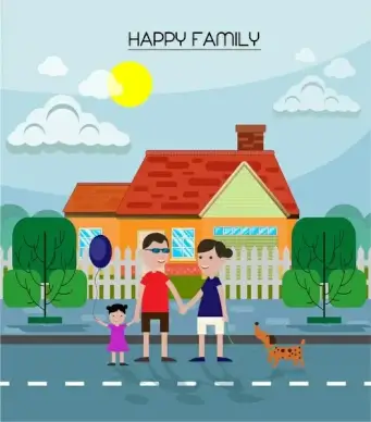 happy family theme design in color flat style