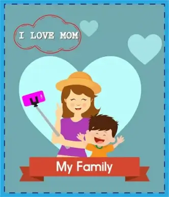 happy family theme mother and son selfie style