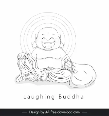 happy laughing Maitreya buddha icon black white handdrawn outline