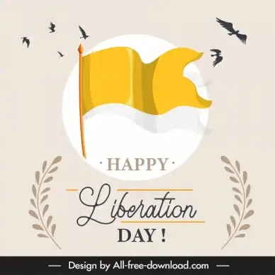 happy liberation day poster template flying birds leaves flag sketch