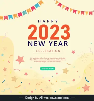 happy new year 2023 banner template flat dynamic handdrawn ribbon stars confetti decor