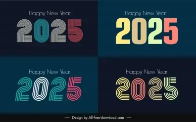 happy new year 2025 templates flat contrast numbers decor