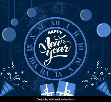 happy new year backdrop countdown clock baubles sketch