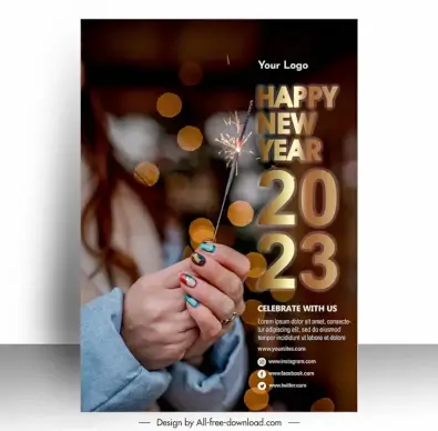  happy new year party banner template closeup hand holding bokeh light decor