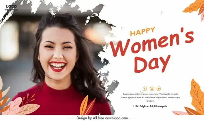 happy the women day banner template modern classic design lady smiley sketch