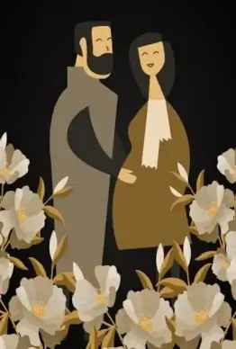 happy time drawing husband pregnant wife flowers decor