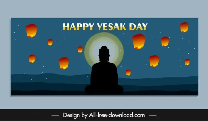 happy vesak day banner template buddha silhouette lantern decor